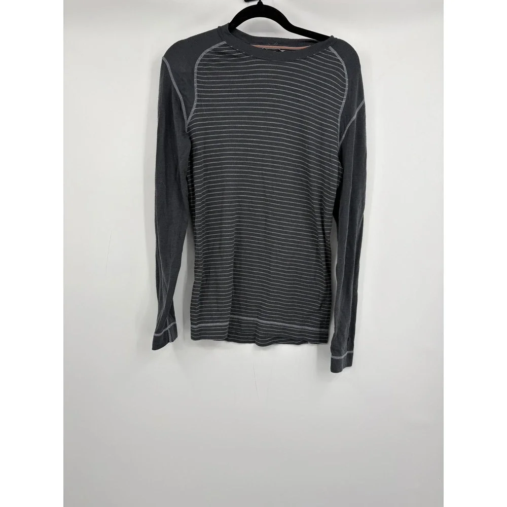 Smartwool Mens Small Merino Wool Striped Base Layer Long Sleeve Shirt Gray